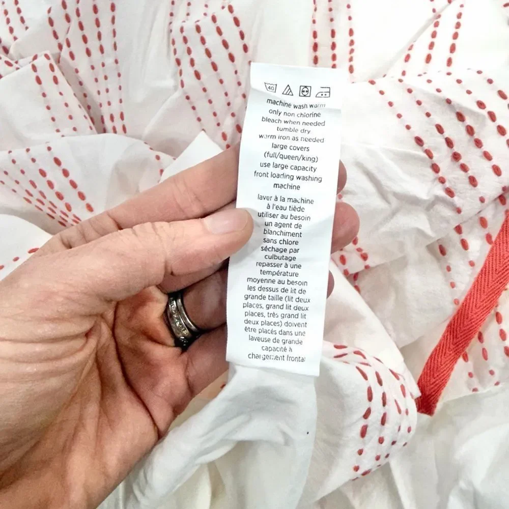 West Elm Queen rust and White threaded Striped Duvet Cover